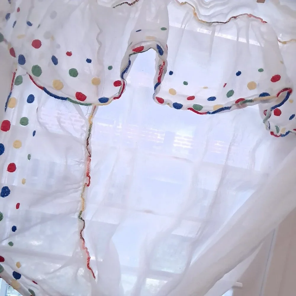 Vintage kitchen cafe curtains polka dots rainbow‎ primary colors white whimsy